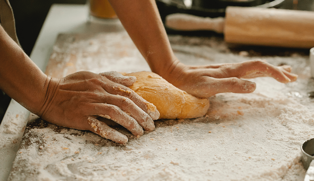 hands, kneading dough