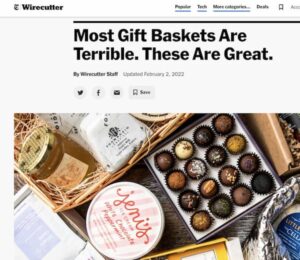 Screenshot of Wirecutter's online review of the best gift baskets.